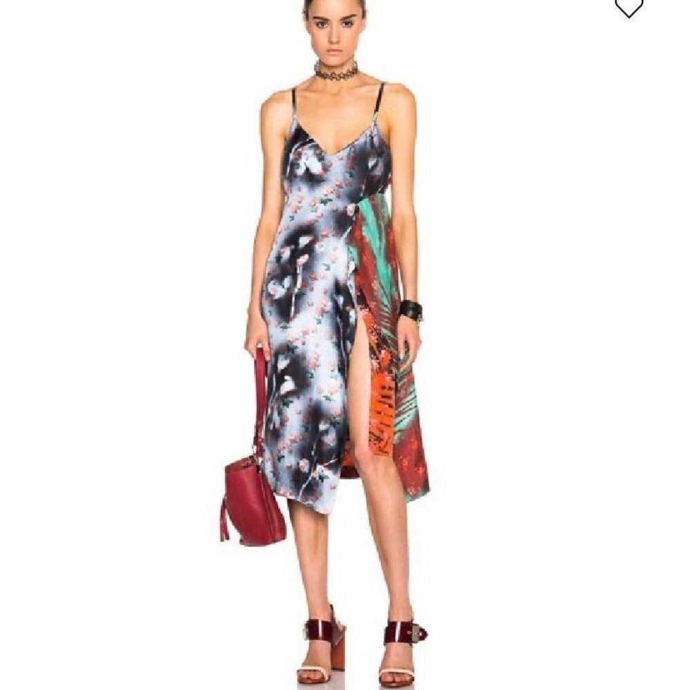 Clemente Botanical Silk Slip Midi Dress Asymmetric Sz 32 XXS/0